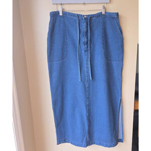 Vintage Y2K Maxi Skirt Size L Long Denim Blue Jean Pockets Side Slits